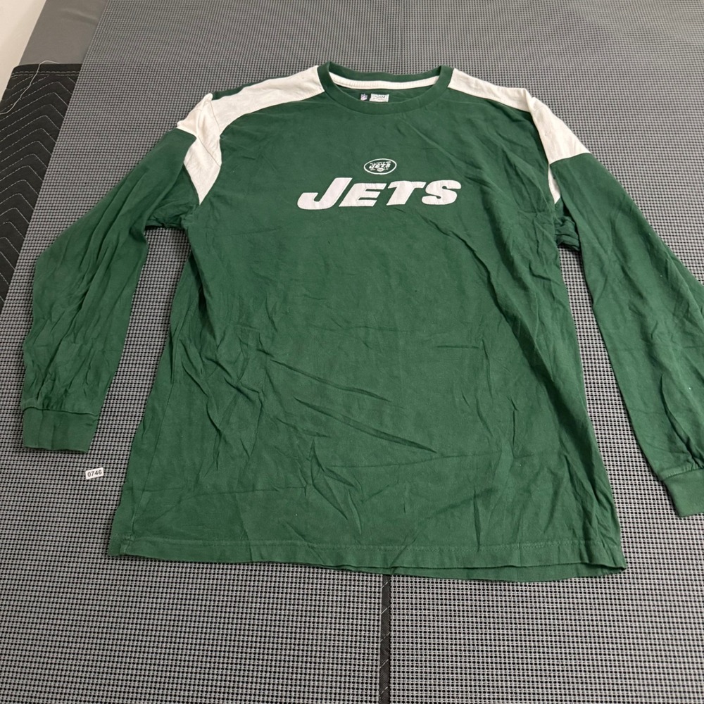 NFL Team Apparel New York Jets Mens Green Long Sleeve T-Shirt Size L Cotton Logo